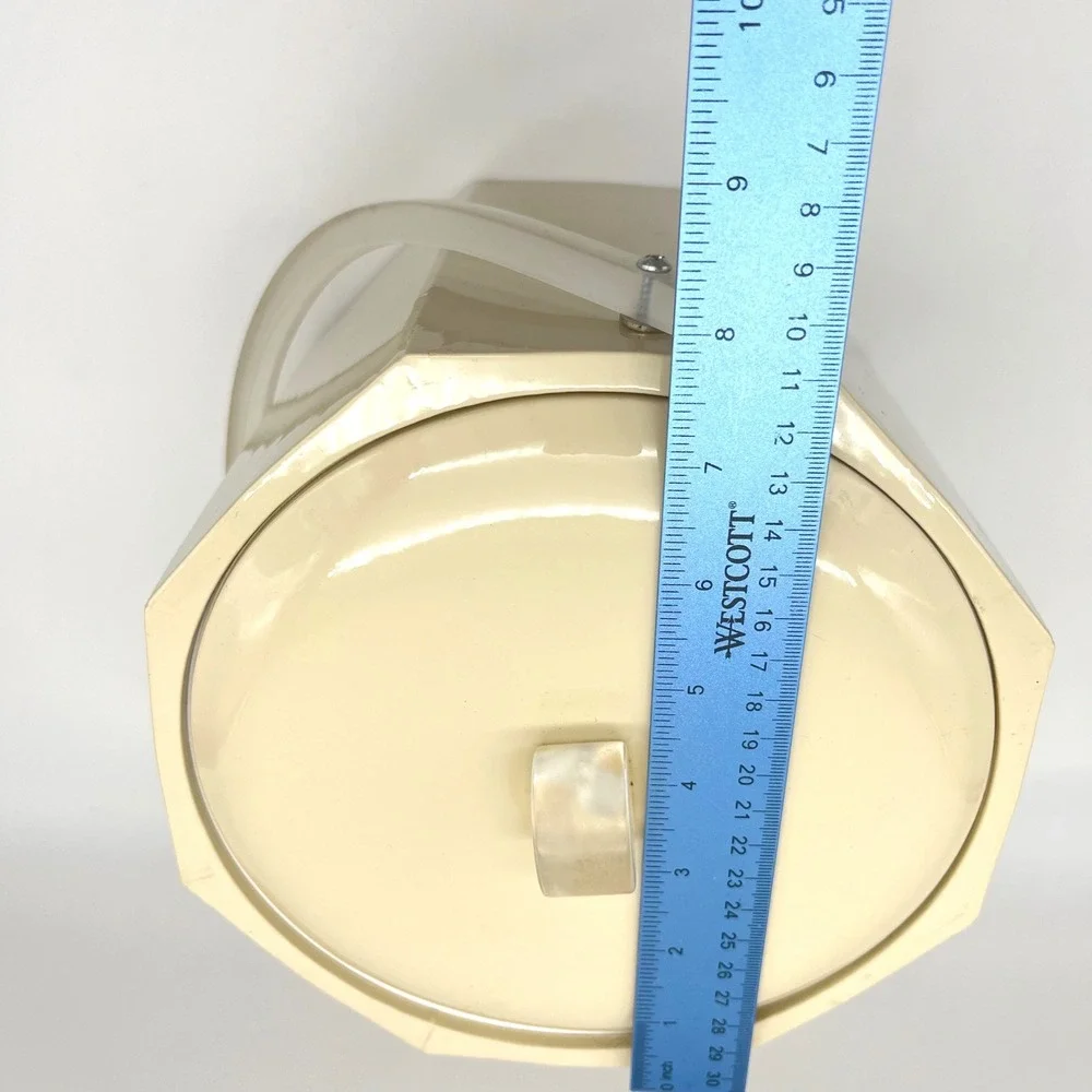 Vintage Georges Briard Ice Bucket Beige Octagon‎ Acrylic Handle Lid Mid Century